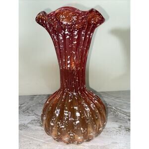 VTG/ MURANO Vase verre‎ rouge argent Barovier Toso (69050)